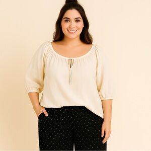 NWT Addition Elle Boho Beauty Cream Peasant Blouse – Plus Size 3X
